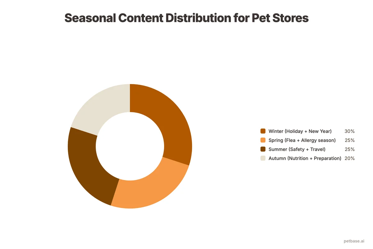 Seasonal content distribution chart showing spring, summer, autumn, and winter pet content peaks
