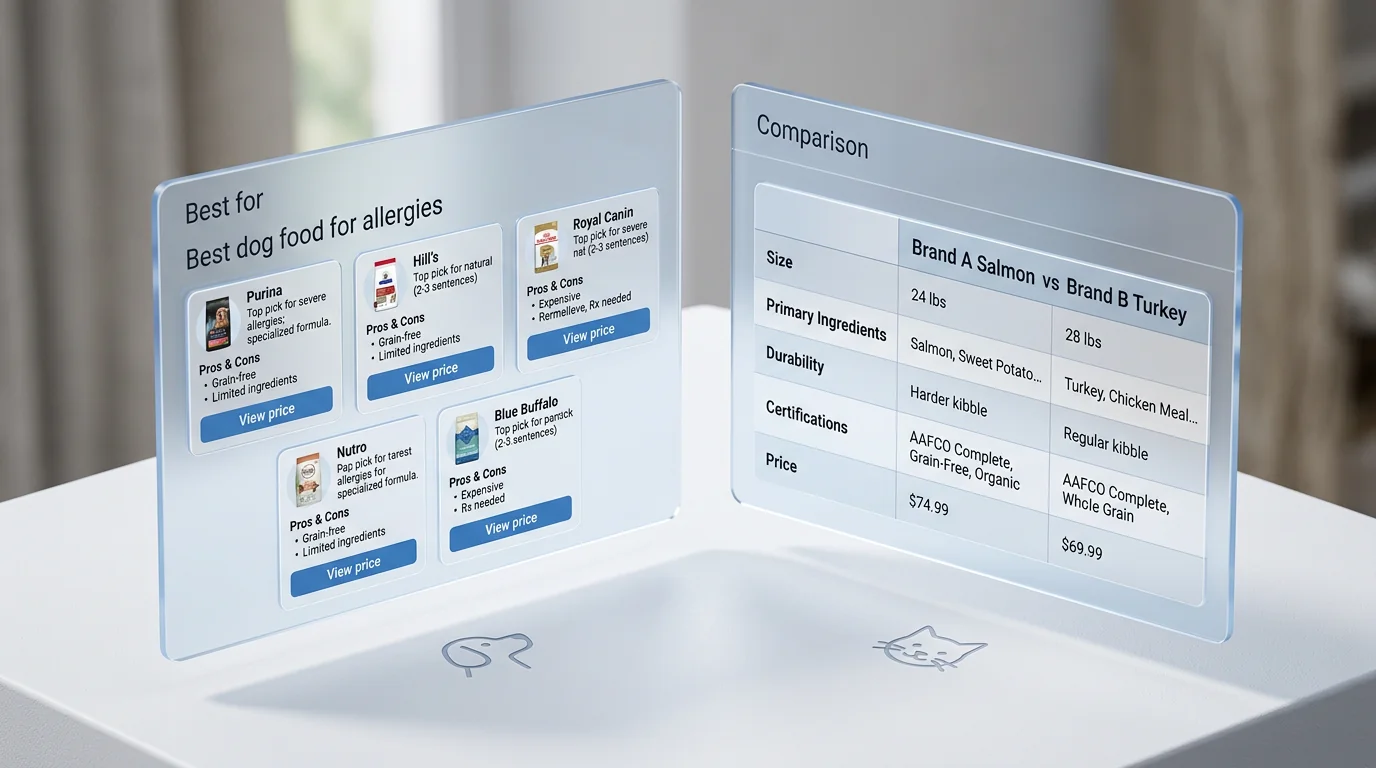 High-resolution 3D render of two floating, isometric web panels side-by-side on a matte white surface under soft studio lighting. Left panel labeled '