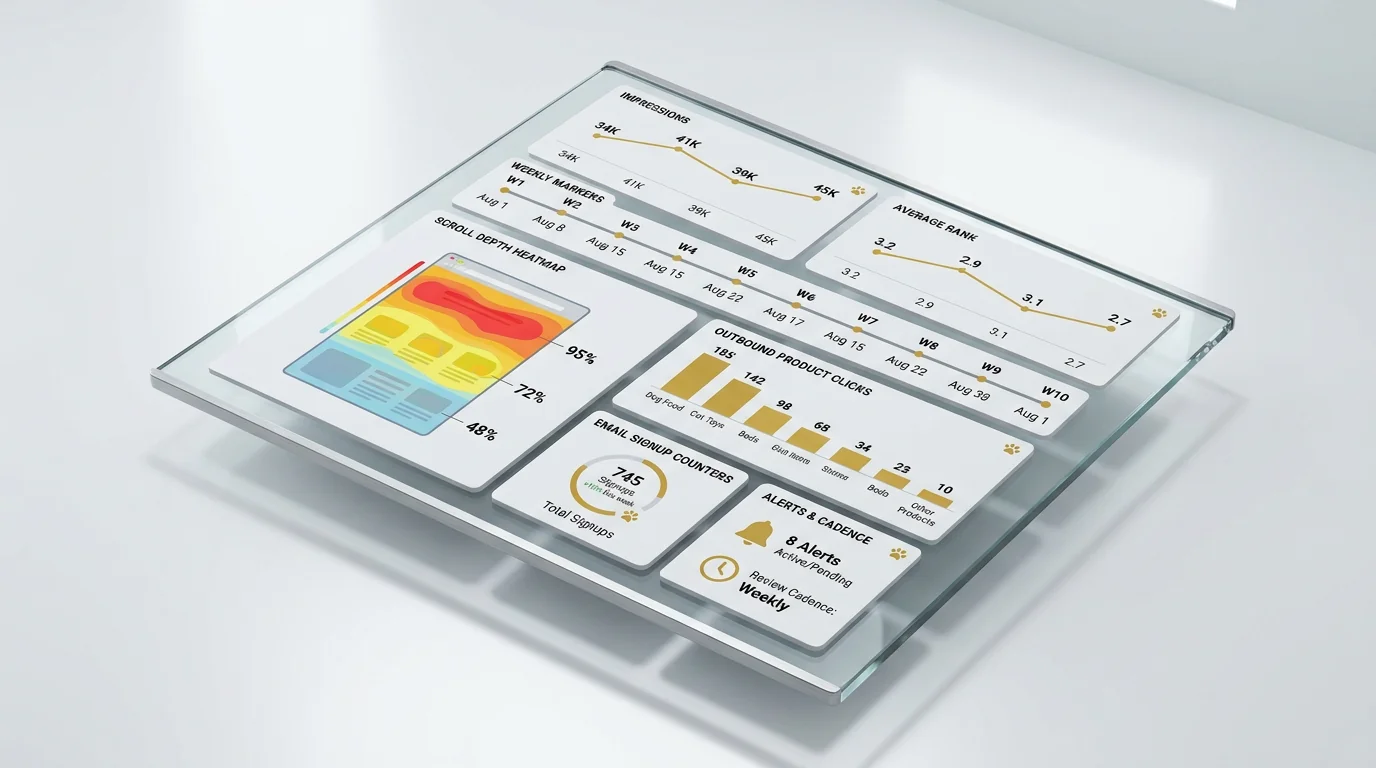 3D render of a sleek monitoring dashboard on a floating glass panel. A horizontal timeline strip with weekly markers runs across the top; above it, co