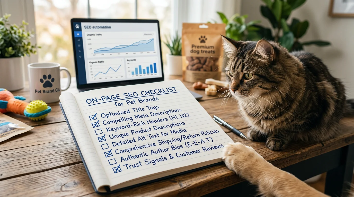 On-Page SEO Checklist for Pet Brands: Titles, Meta, Media, and E-E-A-T